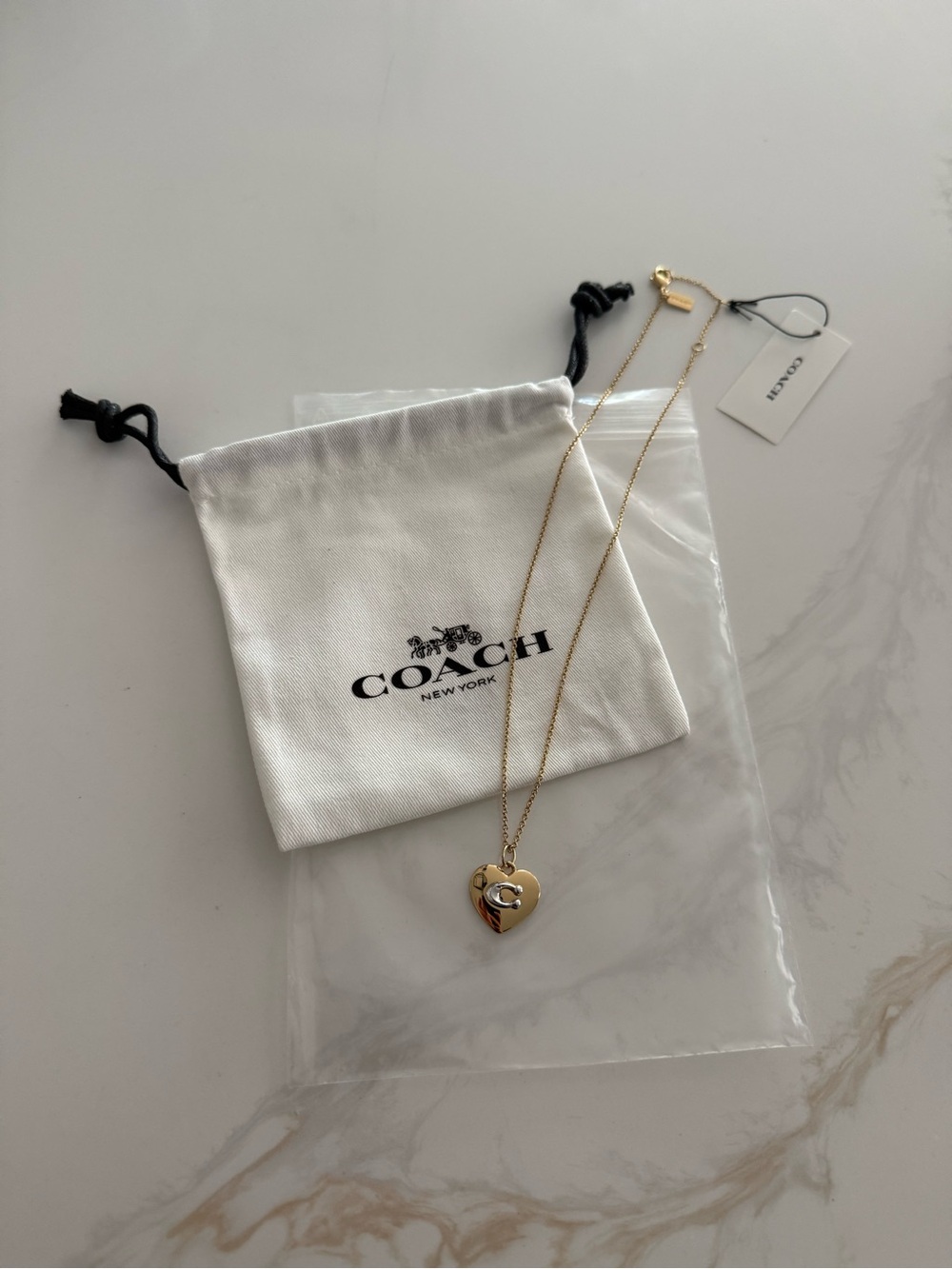 Coach Two-Tone Puffy Heart Pendant Necklace in Gold and Silver - Picture 4 of 6